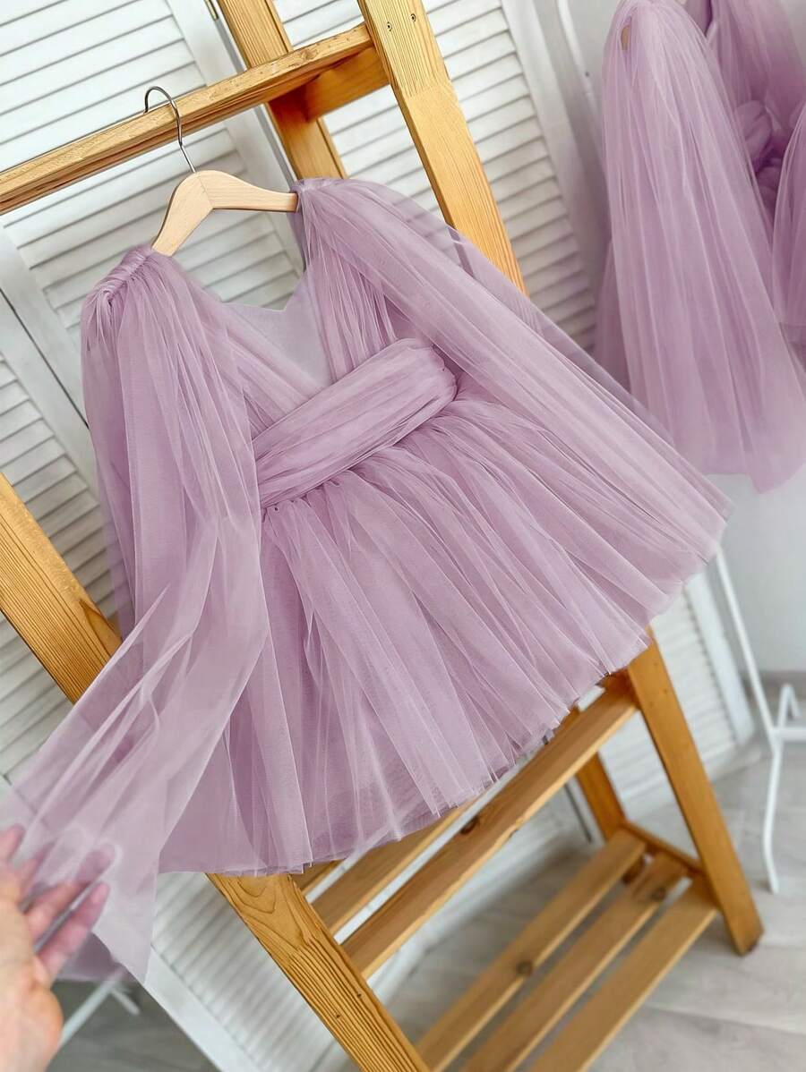 Baby Girls Sleeveless Tulle Lavender Party Dress, Elegant Princess Dress Suitable For Baby's 1st Birthday, Wedding, Party, Holiday Celebration - Purple - View 1