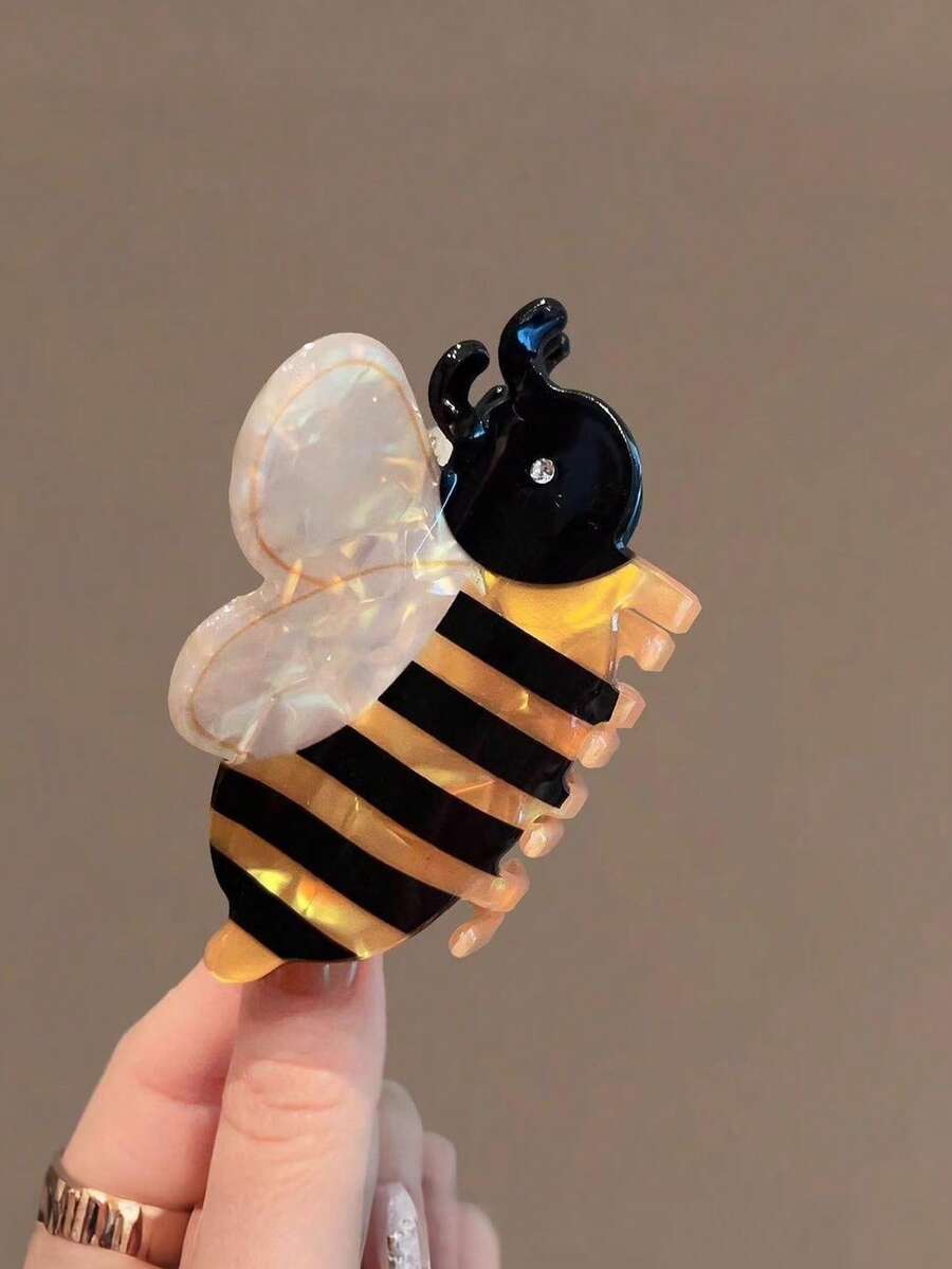 1pc Cute Bee Design Hair Clip For Little Girls, Cartoon Animal Hair Accessory, Small Claw Clip - Yellow - View 1