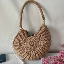New Style Handwoven Handmade Fashionable And Simple Seashell Shell Handbag Khaki Color