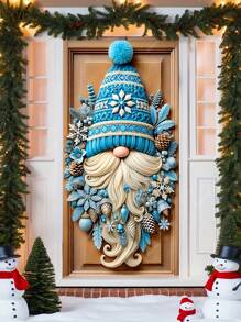 Copertura per porta natalizia con gnomo HEGO - in poliestere, senza alimentazione elettrica, perfetta per decorazioni natalizie da interni ed esterni