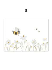 1 pieza Póster de arte de pared con impresión en lienzo de estilo boho con cohete espacial, oso, conejo, erizo, abeja y flores para decoración de habitación de bebé y niños