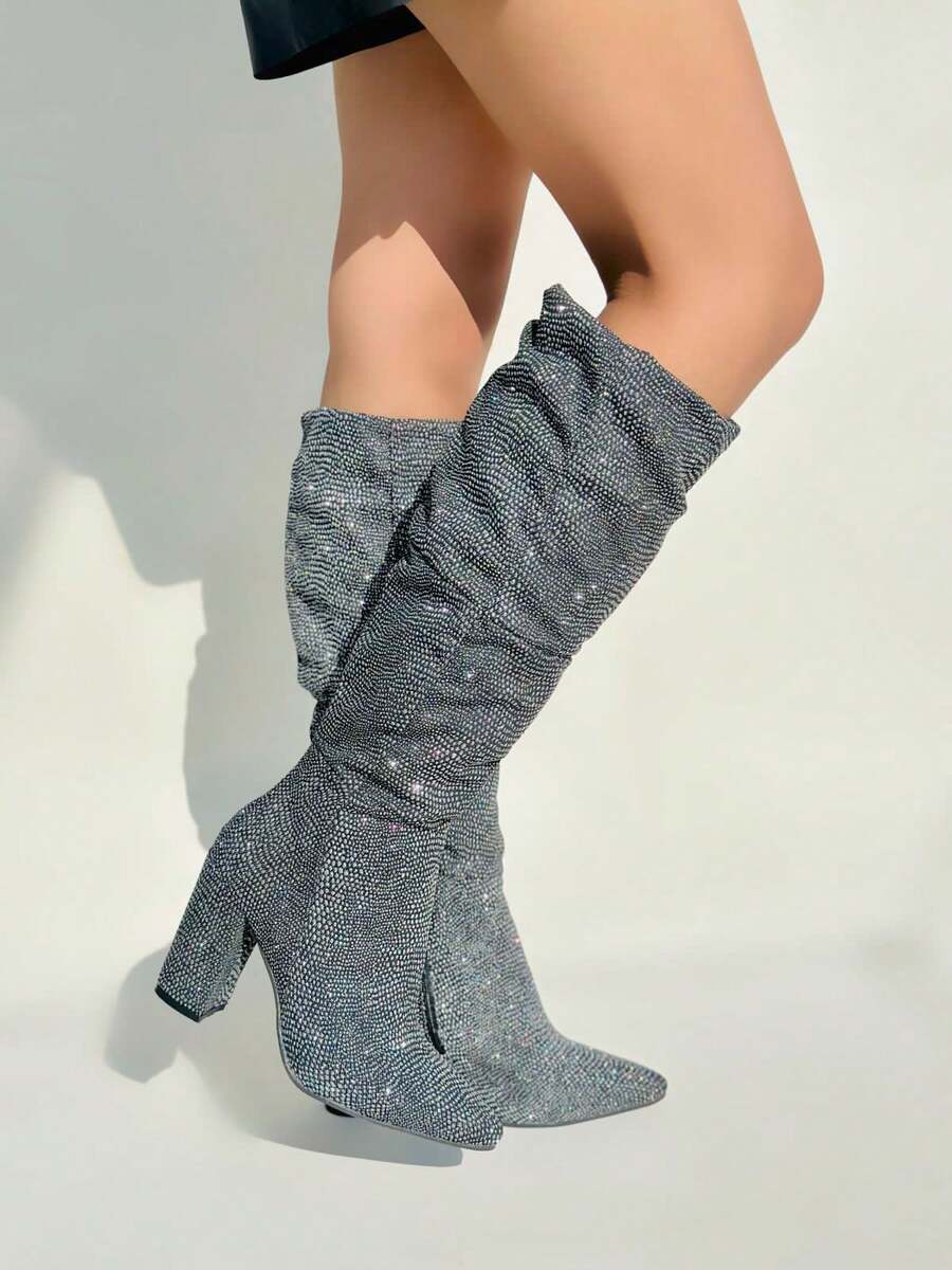 Women Knee-High Boots - Dark Grey - View 1