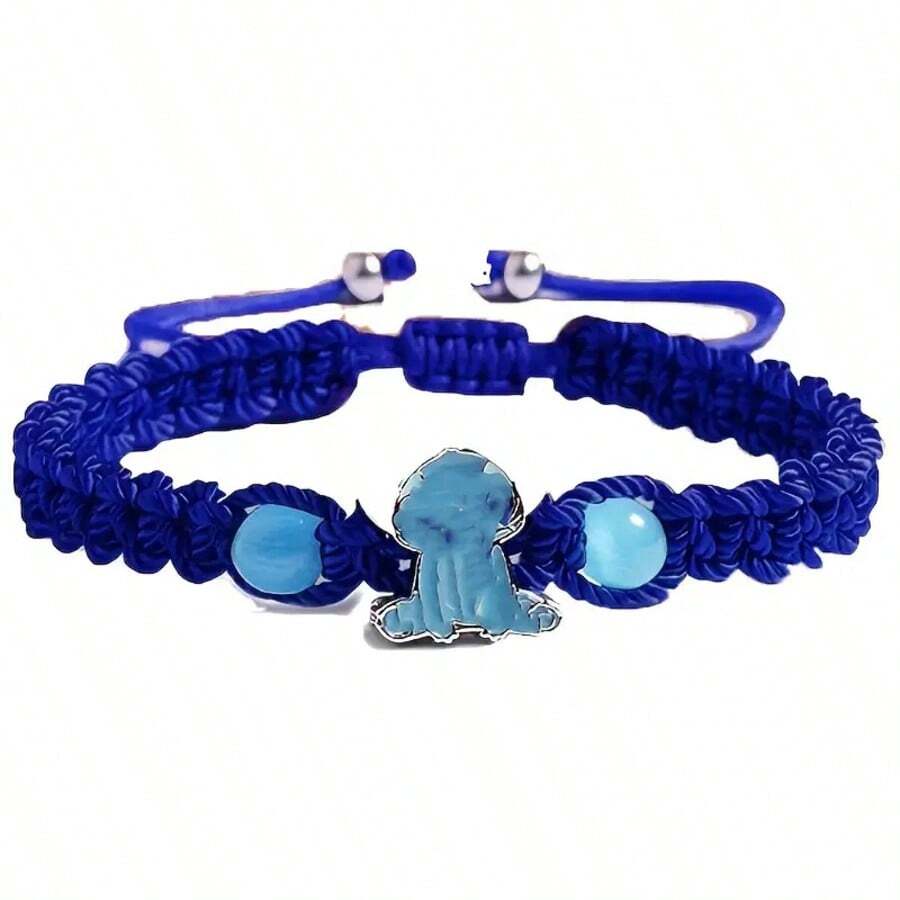 Cute Cartoon Character Woven Bracelet, With Multi-Color Strings And Blue Beads. It's Full Of Childlike Charm And Versatile. Perfect For Giving To A Best Friend Or Keeping For Yourself. Super Sweet! Grab Your Own Adorable One Now! - 寶藍色 - 查看 1