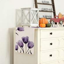 1/25pcs Purple Tulip Pattern Printed Linen Table Runner, Suitable For Holiday Parties, Birthday Dinners, Kitchen & Dining Room Decor, Furniture & Home Textile Decoration. It Is A Versatile Home Decor Item Applicable For All Seasons, Great For Party/Holiday Decorations, And Also An Excellent Gift For Parents And Friends. - ZQ-292 - View 11