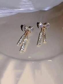 1 Pair Shiny Butterfly Crystal Tassel Drop Earrings