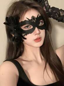 1 件万圣节服装派对面具，彩色黑红玫瑰蕾丝兔子蜘蛛网耳罩面罩，摄影道具，哥特式蕾丝面具，性感内衣配饰