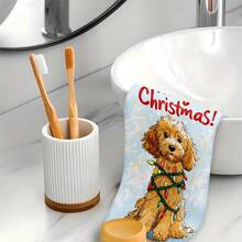 1 set/2 pezzi/100 pezzi Asciugamani da cucina e panni per piatti con motivo di barboncino natalizio con luci, adatti per la decorazione di interni di ristoranti, cucine e bagni, decorazione per feste, regali per festività, come regalo