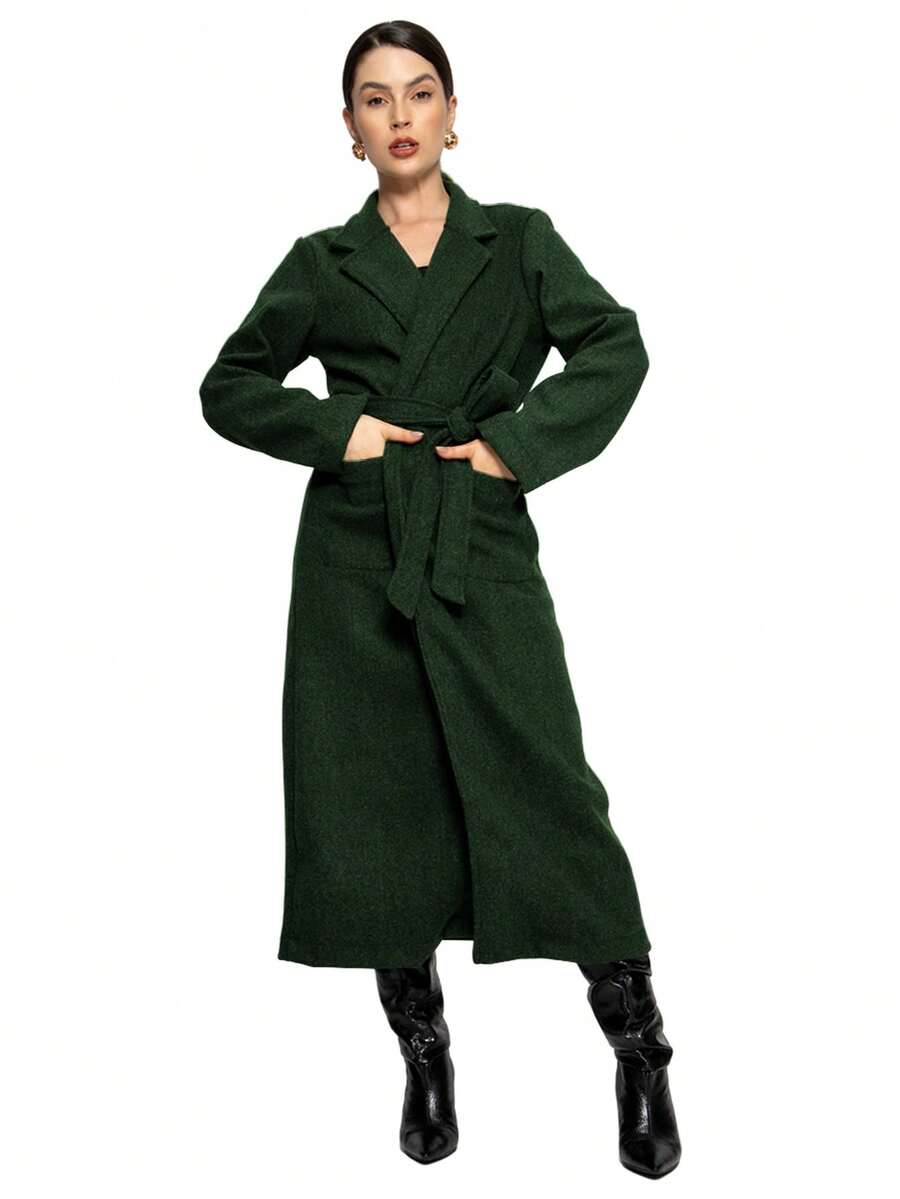 Elegant Overcoat With 2 Pockets HF-SBT-005 - Verde Escuro - View 1