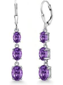 Gem Stone King 3-Stone Leverback Drop Dangle Earrings Women |   925 Sterling Silver |   Gemstone Birthstone |   Oval 8X6MM 7X5MM And 6X4MM |   Fine Jewelry Gifts Her Mom Women Wife - 摩根石,十月 - 查看 8