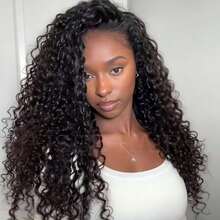 28 INCH Half Wig Human Hair Water Wave Human Hair Glueless Wigs Clip Ins Flip Over Wear Go Wig Invisible Hairline Beginner Friendly - Natural Black - 查看 1