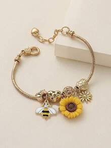 1 chiếc Vòng tay bắt giấc mơ bằng đồng đa năng phong cách đồng quê thời trang mùa hè bằng pha lê nhân tạo hình ong và hoa hướng dương tự làm, có thể điều chỉnh, thích hợp cho kỳ nghỉ, quà tặng, tiệc tùng, hộp đêm, tiệc tối, đeo hàng ngày - ong hướng dương - Xem 5
