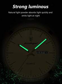 POEDAGAR 1pc Fashionable Waterproof Luminous Stainless Steel Men's Watch With Date & Day Display, Casual Quartz Wristwatch For Men, Men's Watch + Gift Box - one-size - View 5