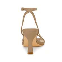 Women Square Open Toe Ankle Buckle Slingback Kitten Heels Summer Dress Sandals - Màu Khaki - Xem 3