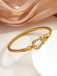 1 件时尚不锈钢 18K 镀金女士混合金属袖口手镯 - 扭曲可堆叠，适合日常和特殊场合，理想的礼物