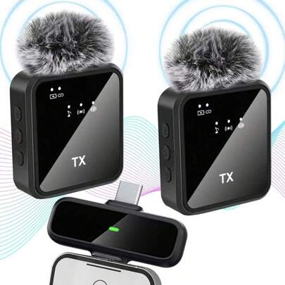 Trådlös lavaliermikrofon av typ C, plug and play, 2,4G ultralåg latens, inbyggt brusreduceringschip, lämplig för videoinspelning, intervjuer, poddsändningar, vlogg, 300 mAh uppladdningsbart batteri