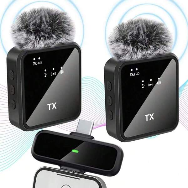 Wireless Lavalier Microphone Compatible With Iphone IPad TypeC Lapel Mics Plug-Play 2.4G Ultra-Low Delay Built-In Noise Reduction Chip Working Time For Video Recording Interview Podcast Vlog