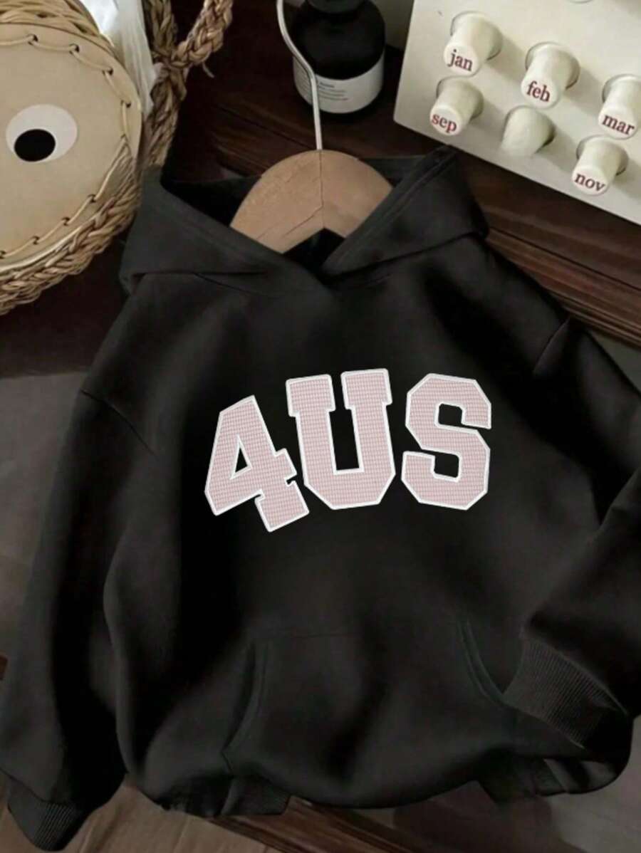 Sudadera casual con bolsillo de unicolor, de manga larga y hombros caídos para mujer - Negro - Ver 1