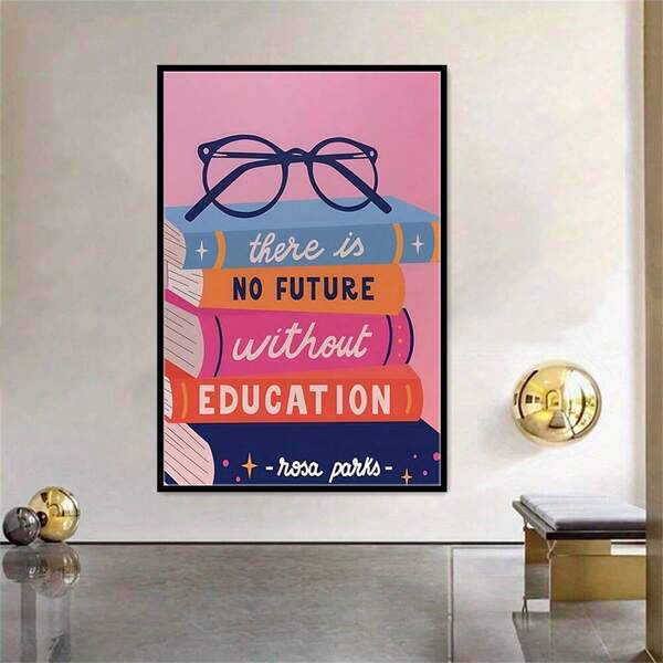1 pieza Arte de pared moderno de diseño bohemio vibrante, Póster con cita inspiradora "No hay futuro sin educación" de estilo retro, para sala de estar, dormitorio, cocina, comedor, aula, apartamento, oficina, cafetería, decoración del hogar, decoración de habitación, SIN marco