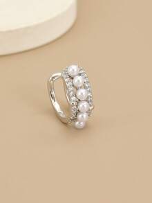 1pc Fashionable Luxury Full Rhinestone Sparkling Pearl Clip-On Earrings, Suitable For Party, Daily Wear, Personalized, Generosity, Wedding Jewelry, Girl's Gift, Relatives, Friends, Birthday, Valentine's Day, Gift For Lover, Music Festival - Ear Clips - View 6