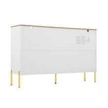 Elegante Sideboard con 2 cajones y 2 puertas de vidrio – Mueble moderno en blanco con detalles dorados – Amplio espacio de almacenamiento – Para salón, comedor, pasillo - Blanco - Ver 7