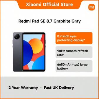 Redmi Pad SE 8.7" Tablet – Android Xiaomi HyperOS Tablet With 90Hz Display 4GB+64GB/128GB MediaTek Helio G85 Octa-Core 6650mAh Battery 18W Fast Charging Dual Speakers Dolby Atmos Kids Learning Entertainment WiFi Bluetooth 5.3 USB-C