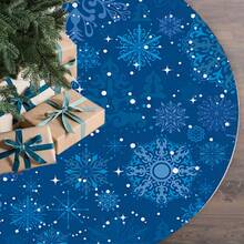 Christmas 1pc Christmas Theme Modern Minimalist Art Blue Theme Snowflake And Flower Pattern Colorful Printed High Quality Polyester Christmas Tree Skirt, 35.43inch 47.24inch 57.08inch, Suitable For Christmas Decoration In Various Scenarios, Suitable For , Thanksgiving, Christmas And New Year Home Decor Christmas Decorations Room Decor Winter Christmas Decorations Home Christmas Gifts Christmas Decor - Multicolor - View 2