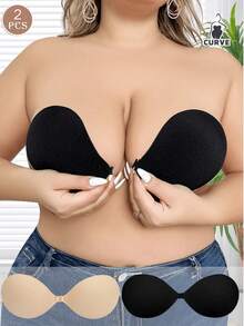 2pairs Invisible Bra Reusable Strapless Front Clasp Invisible Nipple Patches Women Backless Strapless Bra Seamless Self-Adhesive Silicone Nipple Cover Boob Pads Sticker Wedding Dress Lingerie Big Breasts And Small Breasts Are Suitable For No Stuffy Skin And No Curling. - Multicolor - View 3
