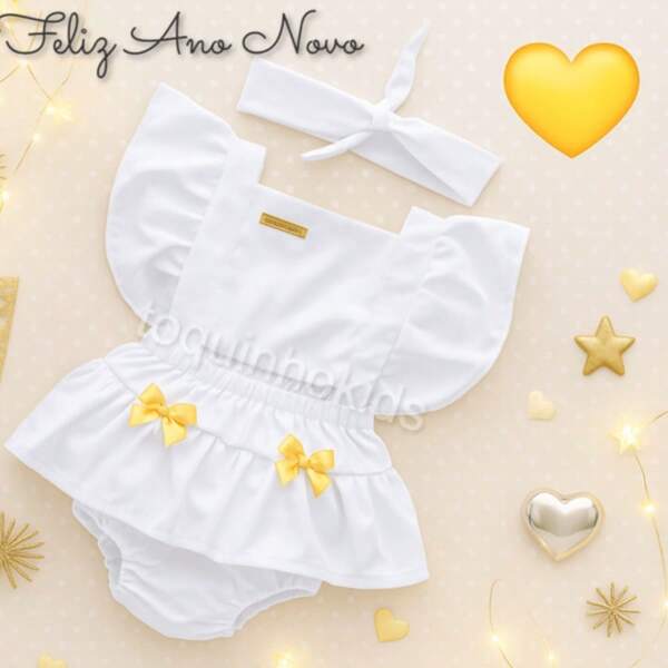 Jardineira romper para bebê menina temático Ano novo Roupa de bebê fantasia mêsversario