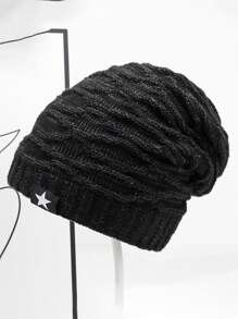 Nuovo berretto invernale/autunnale imbottito, berretto lavorato a maglia con toppe a stella a cinque punte alla moda, cappello lavorato a maglia versatile con motivo argyle jacquard, accessorio invernale soffice