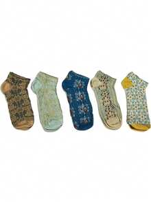 5 Pairs Mixed European & American Style Vintage Thin Socks, Embossed Palace Style, Korean, Japanese, Boat Socks, Summer - Multicolor - View 5