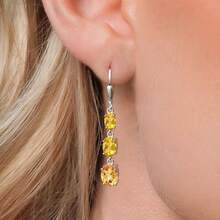 Gem Stone King 3-Stone Leverback Drop Dangle Earrings Women |   925 Sterling Silver |   Gemstone Birthstone |   Oval 8X6MM 7X5MM And 6X4MM |   Fine Jewelry Gifts Her Mom Women Wife - 黃水晶/棋盤,十一月 - 查看 3