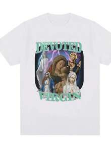 Devoted Virgin Meme Graphic T-Shirt Men Fashion Vintage Short Sleeve T-Shirts  Casual Tee Shirt Tops Unisex - White - View 1