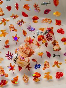 1 秋冬季节，激光和贝壳灯美甲贴纸，采用黄色和红色设计风格以及温暖的枫叶风格颜色，适合美甲爱好者收藏和女士和女孩DIY使用 - 彩色 - 查看 7