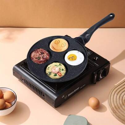 4孔笑脸卡通煎饼锅，不粘平底煎锅，多功能早餐煎锅