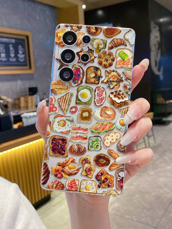 1 Stück kreatives Ei-Brot Blaubeer-Marmelade Erdbeere Banane Sandwich transparente stoßfeste TPU Handyhülle, geeignet als Urlaubsgeschenk für Partner und Freunde, kompatibel mit Samsung, Nothing, Pixel, INFINIX, Redmi Serie