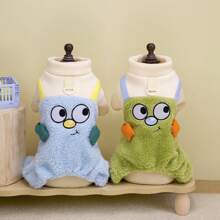 25pcs Big Eye 4-Leg Fleece Dog Clothes, Autumn/Winter Warm Jumpsuit, Casual Printed Pet Apparel For Dogs, Cats, Monkeys, Small Animals - Baby Blue - View 2