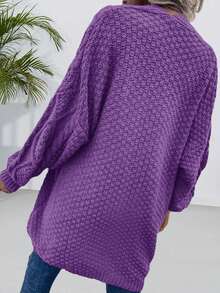 Women's Oversized Cardigan Sweater Front-Open Knitted Lantern Long Sleeve Thick Jacket - Màu tím - Xem 3