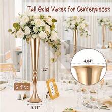 2 Pcs 22 Tall Gold Vases Metal Flower Arrangement Stand Versatile For Centerpieces Decoration For Table Party Wedding - 金色 - 查看 4