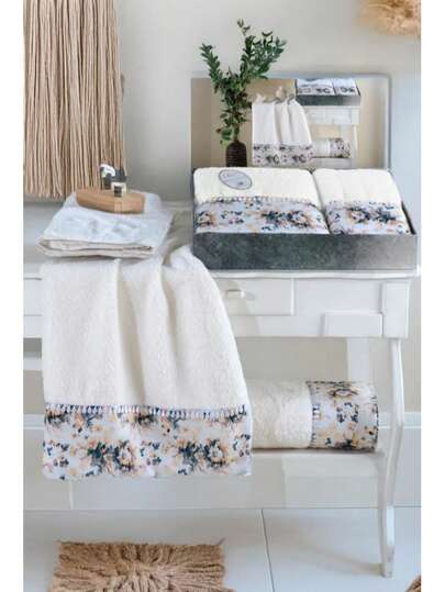 Premium Patterned Towel Gift Set – 100% Cotton – High-GSM Luxury Bath & Hand Towels – 50x90 Cm & 70x140 Cm – Ultra-Soft, Absorbent & Boxed Presentation – Made In Turkey