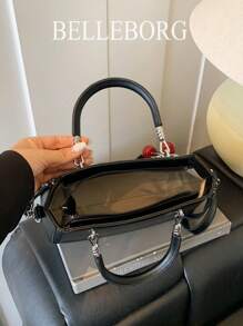 BELLEBORG 时尚通勤鳄鱼压纹女士手提包，带吊坠 - 黑色 - 查看 9