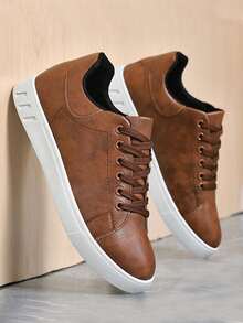 Men's Streetwear Skateboard Shoes, Plus Size Solid Color Casual Sneakers, Comfortable Non-Slip Lace-Up Sports Shoes Suitable For Men Outdoor Activities 2000s Style Valentine's Day Ideas