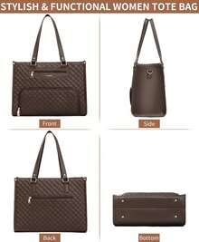 Lunch Tote Bag For Women, 15.6 Inch Laptop Work Bag With Insulated Lunch Box Compartment & Purse Large Capacity Quilted Computer Handbag For Office Business Work Nurse Teacher Moms Travel Casual - 咖啡 - 查看 9