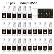 36/4pcs 0.85oz-1.7oz Mini Christmas Liquor Bottle,Beverage Dispensing Bottle,Clear Plastic Bottle,With Black,Golden And Silvery Lids,And With 9 Different Patterns Christmas Labels,Such As Elk, Ball, Christmas Tree, Snowflake And So On,Suitable For Christmas,Birthday Party,Wedding Decoration.