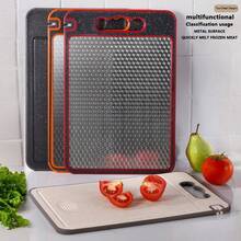 双面不锈钢切菜板，带汁槽和防滑硅胶垫 - 适合家庭和餐厅使用