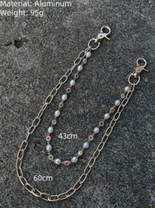 Y2K Light Gold Minimalism Colored Pearls Double Layered Pants Chain Fashionable Men And Women One's Waist Luxury Accessories Hip Hop Jewelry Holiday Gifts