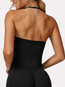 DINBEY Nouveau débardeur de yoga style impact sportif, Top de yoga ajustable pour femmes - Noir - Voir 3