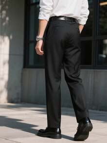 男士透气柔软直筒商务休闲裤修身西装裤宽松简约 - 黑色 - 查看 5