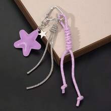 Llavero con colgante de estrella hecho a mano de cuerda trenzada y - Accesorio para bolsos, llaves y decoración de mochilas - Rosa - Ver 9