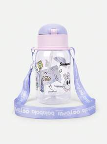 Balabala Kids Water Bottle Straw Cup Cartoon Design Portable Travel - Pink Purple - View 2