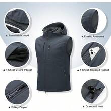 ,Men's Lightweight Softshell Vest Hooded Outerwear Zip Up Fleece Lined Windproof Sleeveless Running